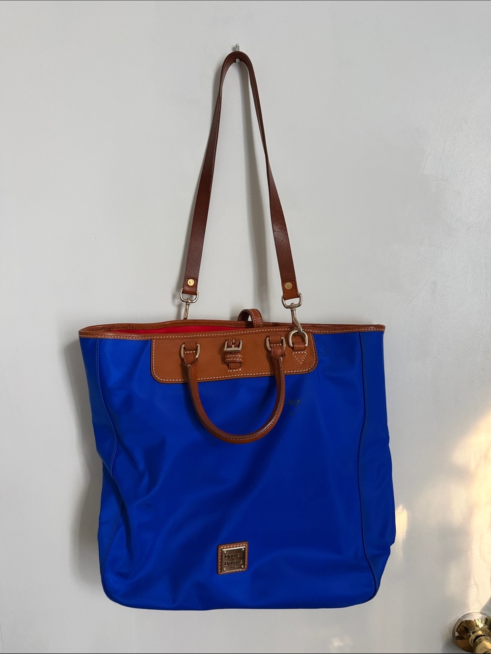 Dooney & Bourke Royal Blue Nylon Tote with Brown Leather Trim